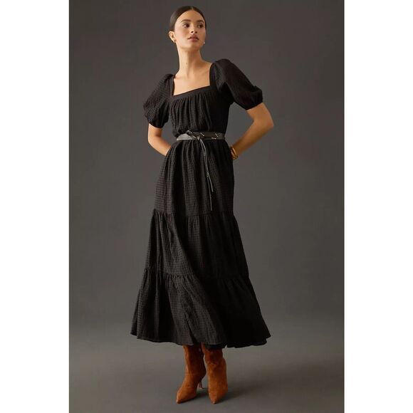 New Anthropologie Tiered Puff-Sleeve Maxi Dress Size Extra Small
